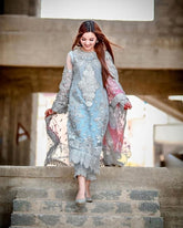 BRAND:LAAM organza embroidered & stone work unstitced 3pc✓