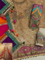 BRAND:MARIA.B organza embroidered & handwork unstitced maxi 3pc✓