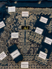 BRAND:ASIM JOFA chiffion embroidered sequence unstitced 3pc✓