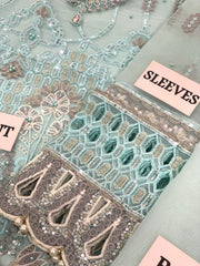 BRAND:FLOSSIE organza embroidered cutwork adda work luxury unstitched 3pc✓