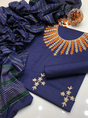 KHADI SILK EMBROIDERED unstitced 3pc✓